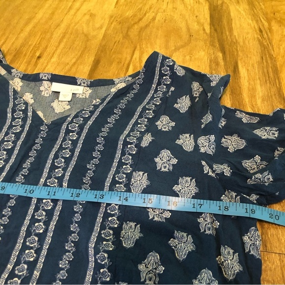 J Jill Blue Eastern Pattern Lightweight Tunic Top Shirt Womens Size Medium - Picture 7 of 10